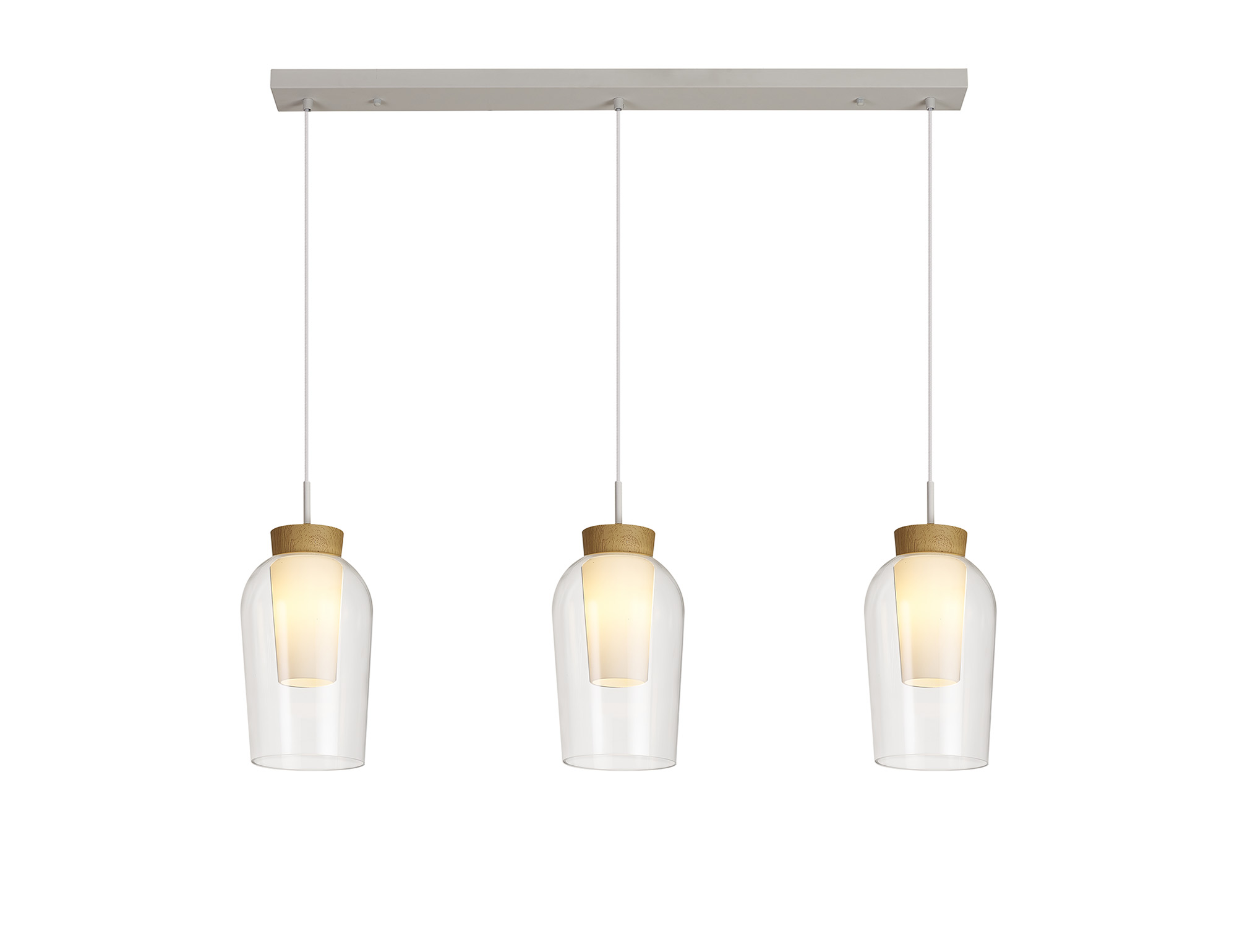 M8277  Nora Linear Pendant 3 Light Adjustable E27 White/Wood